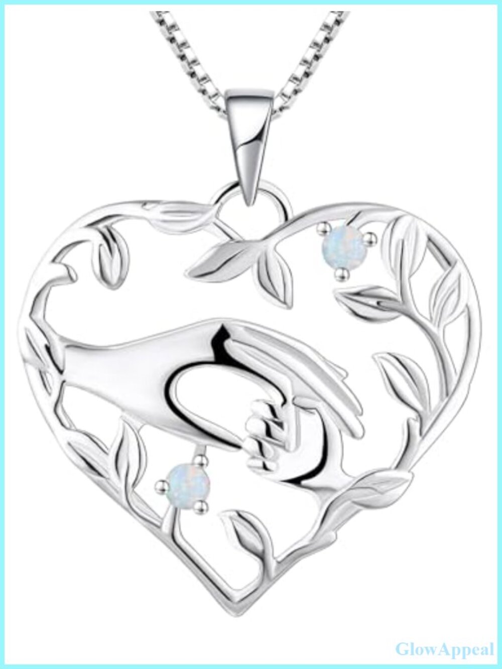 925 Sterling Silver Mother Heart Pendant Necklace Created Opal 18+2 Inch